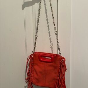 Maje M Fringe Bag, Red Suede